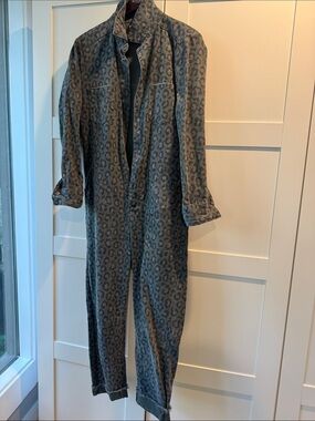 One Teaspoon Gray Leopard Print Utility Jumpsuit